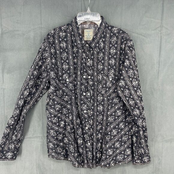 Panhandle Pearl Snap Up Shirt Mens Large Black Long Sleeve Western Cowboy Cotton - Picture 1 of 12
